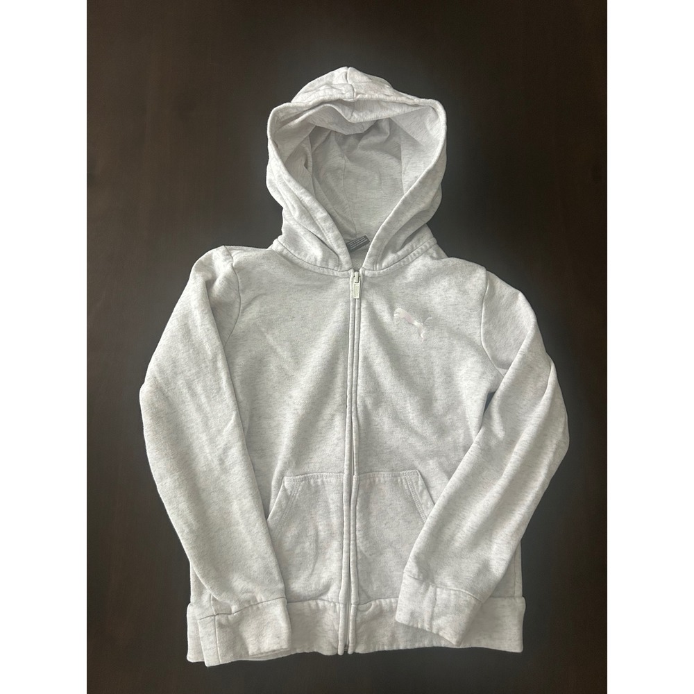 Puma Girls Light Gray Heather Full Zip Hoodie Sweatshirt Size Medium M